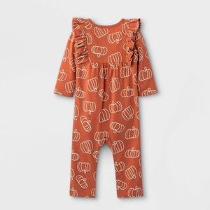 CAT & JACK AUTUMN PUMPKIN PRINT ROMPER- TERRA COTTA MULTI SIZE (NEW)